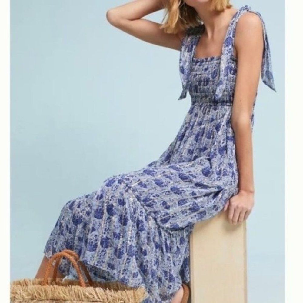 Anthropologie Ne Quittez Pas Hampstead Tie Shoulder Wide Leg Jumpsuit Size MP